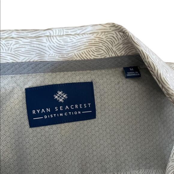 Ryan Seacrest Distinction Tan white shirt sleeve button down collared shirt med - Picture 6 of 10